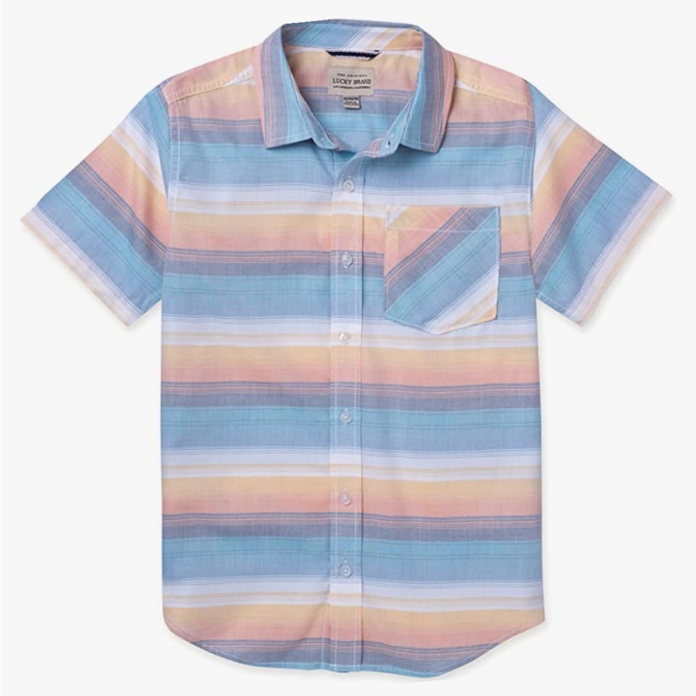 NWT Lucky Brand Boys’ Ombré Striped Short Sleeve Button Down Shirt